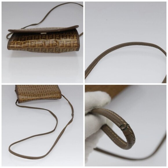 FENDI Zucchino Canvas Shoulder Bag Beige Auth 104456 - Picture 14 of 16